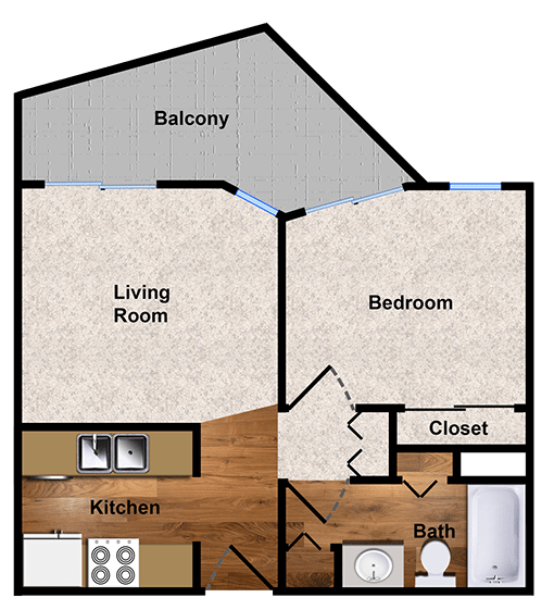 1-bedroom floor plan at Alpine Park Walnut Creek apartments
