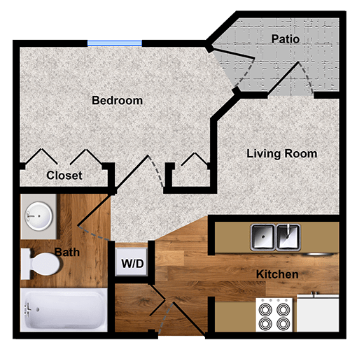 One-bedroom apartment floor plan in Walnut Creek, CA 