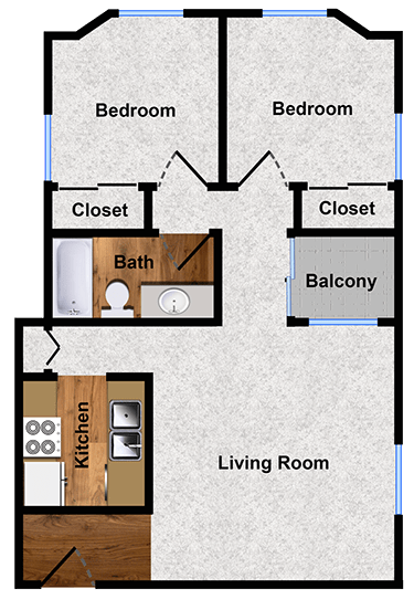 Two-bedroom floor plan at Alpine Park