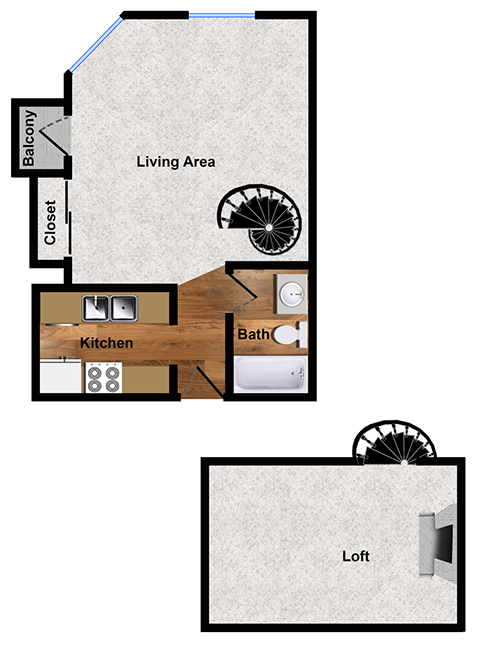 Studio apartment floor plan at Alpine Park 